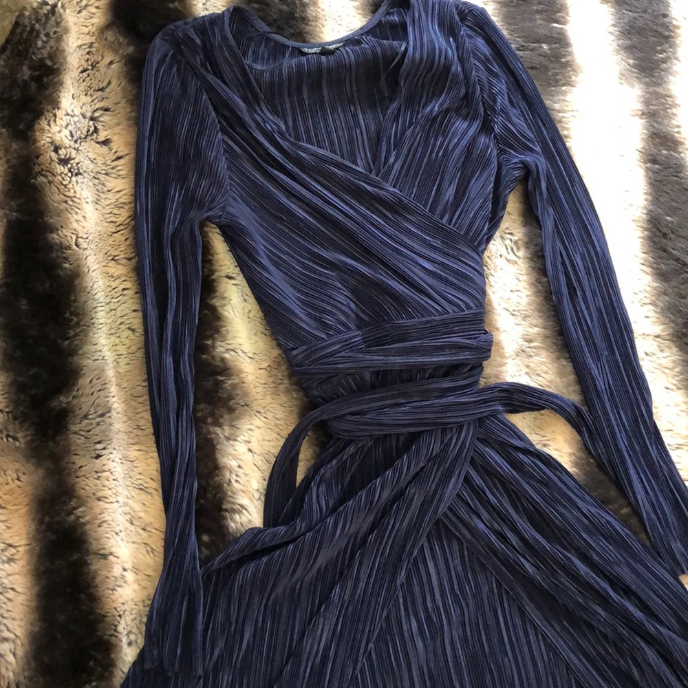 Topshop dark silky navy blue long sleeve dress..